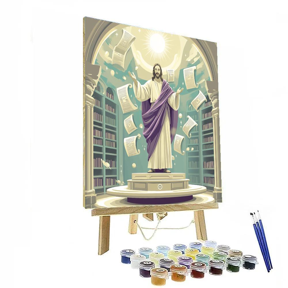 Jesus Teaching In Floating Scroll Library paint by number