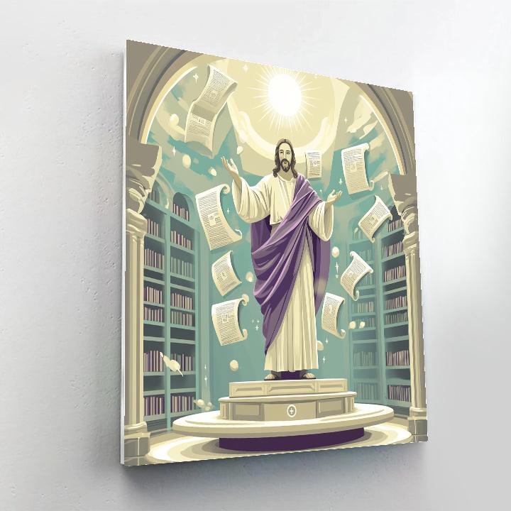 Jesus Teaching In Floating Scroll Library paint by number