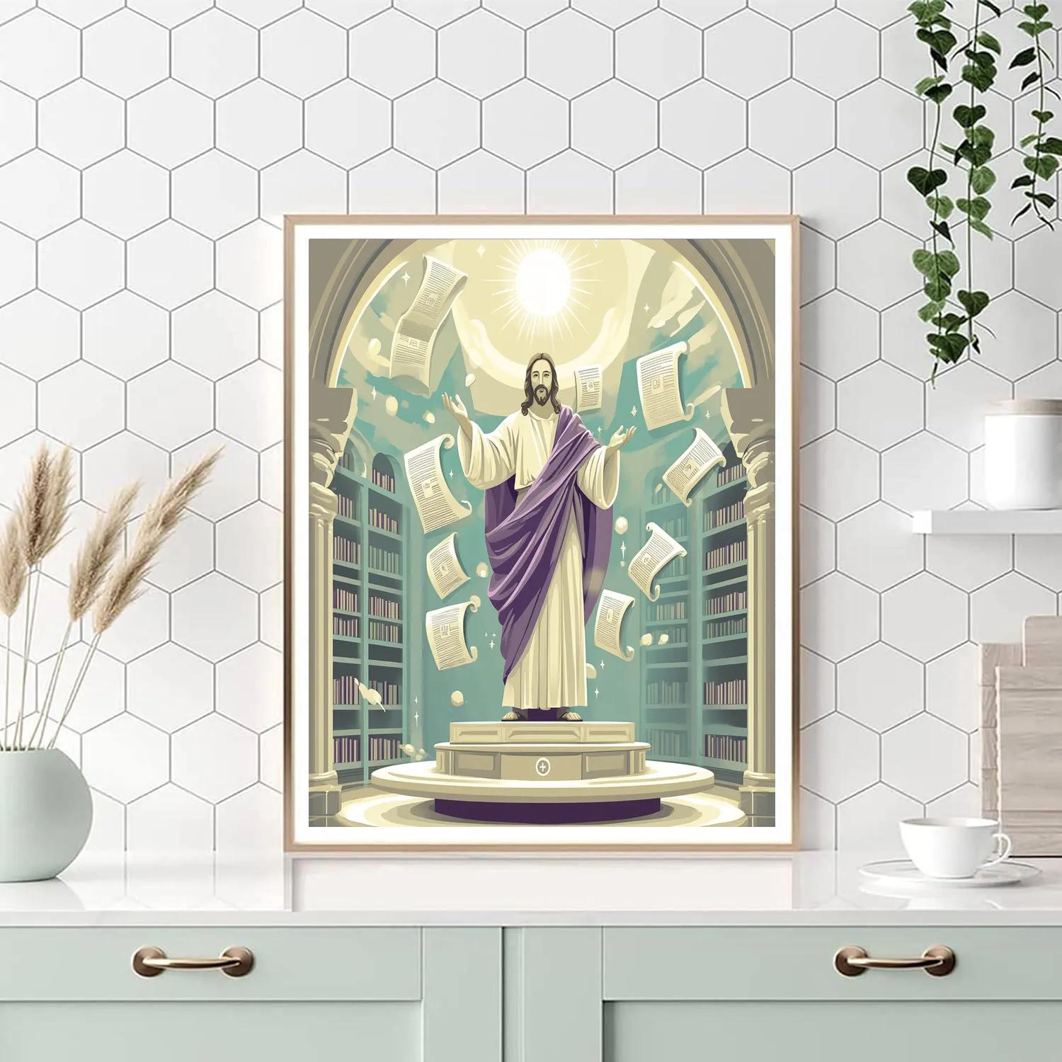 Jesus Teaching In Floating Scroll Library paint by number