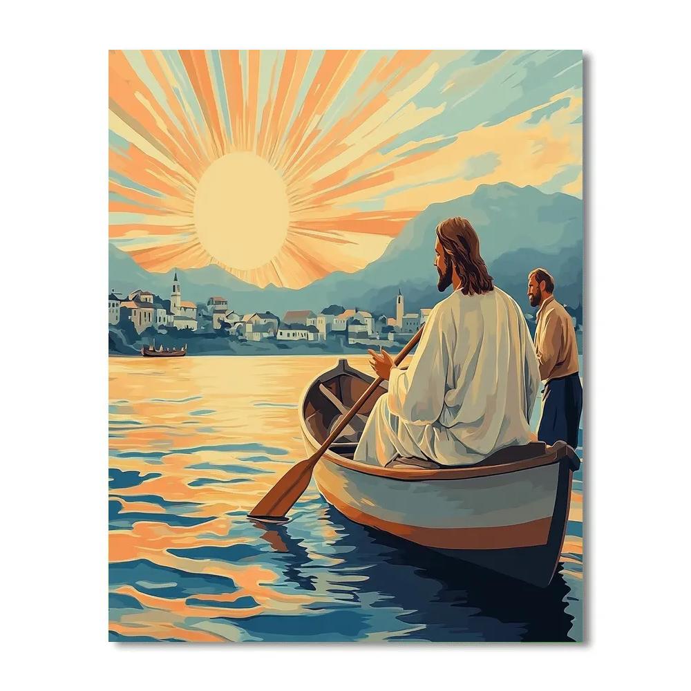 Jesus Sea Of Galilee Sunrise Oar DIY paint by numbers