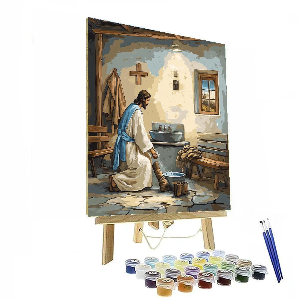 Jesus Washing Feet In Modern Shelter DIY paint by numbers