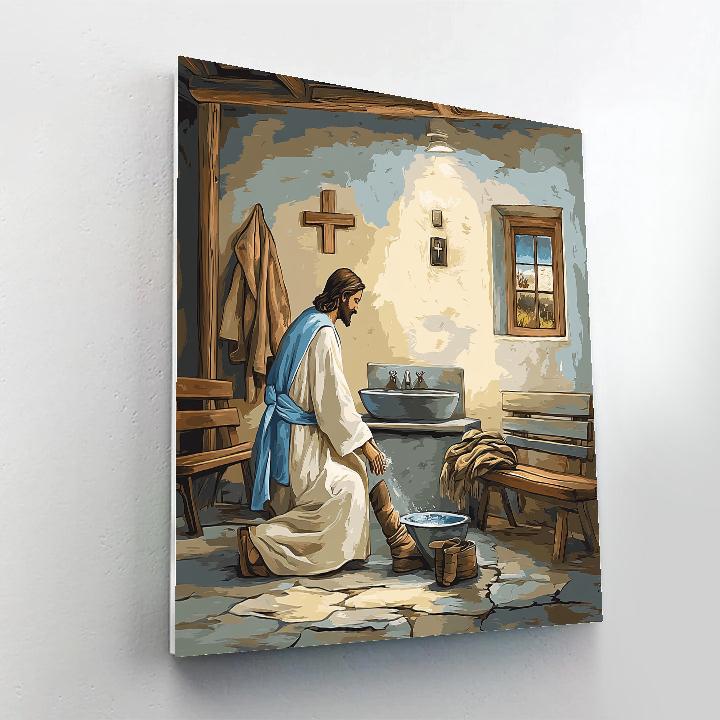 Jesus Washing Feet In Modern Shelter DIY paint by numbers