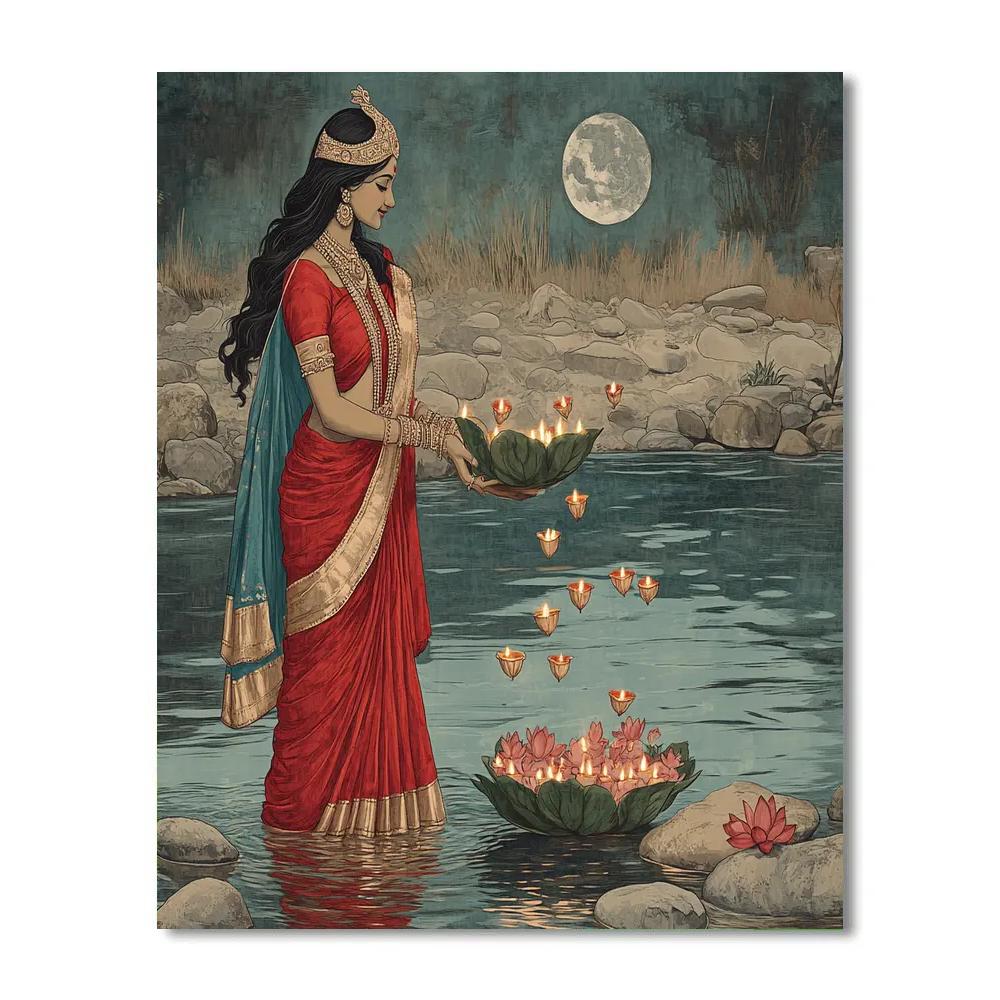 Moonlit River Offering With Parvati paint by number