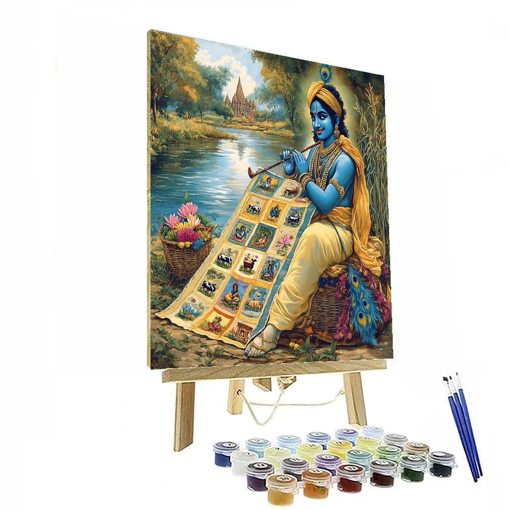 Krishna At The Riverbank Story Quilt paint by color