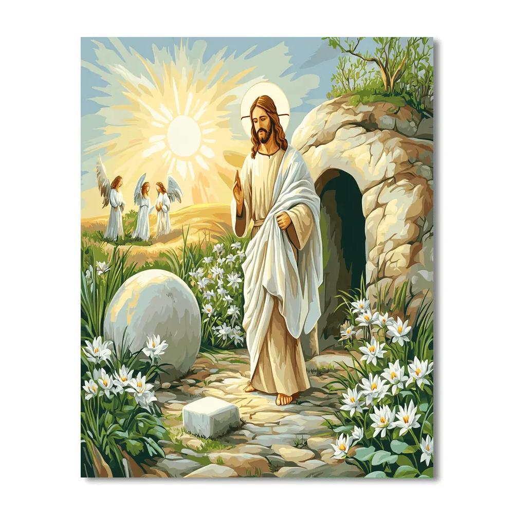 Risen Jesus In Garden Of New Dawn painting number kit