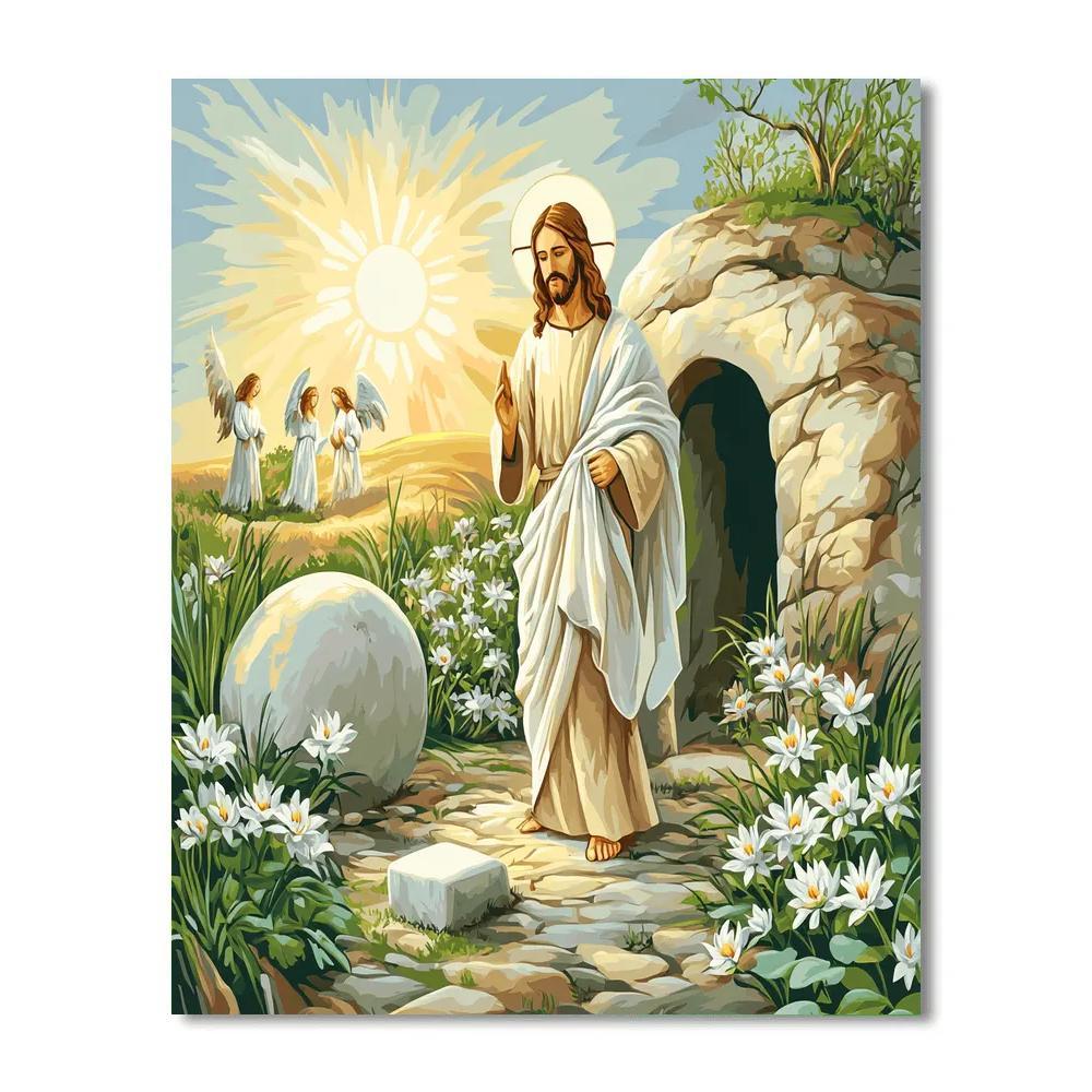 Risen Jesus In Garden Of New Dawn painting number kit