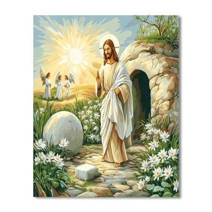 Risen Jesus In Garden Of New Dawn painting number kit
