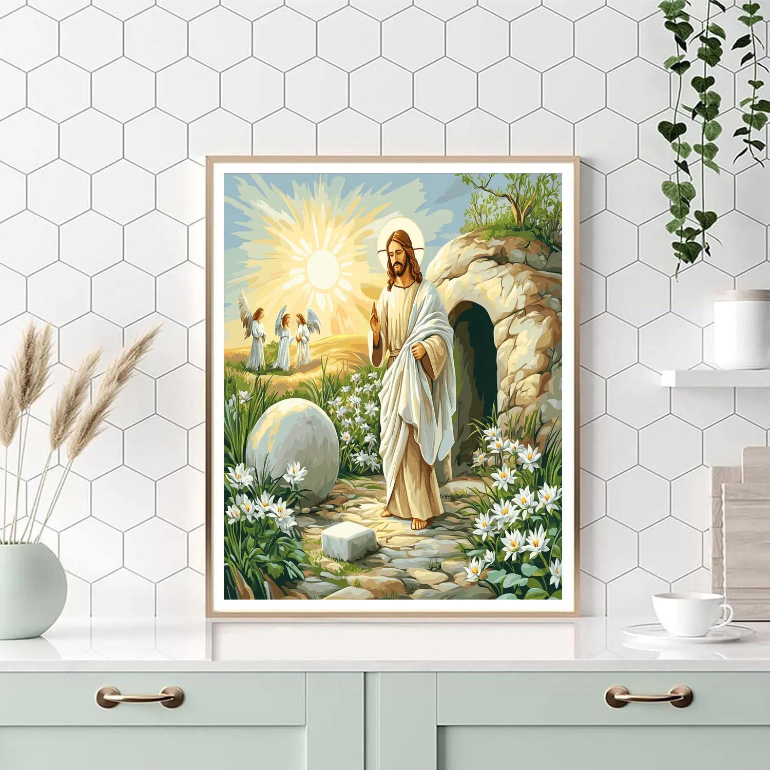 Risen Jesus In Garden Of New Dawn painting number kit