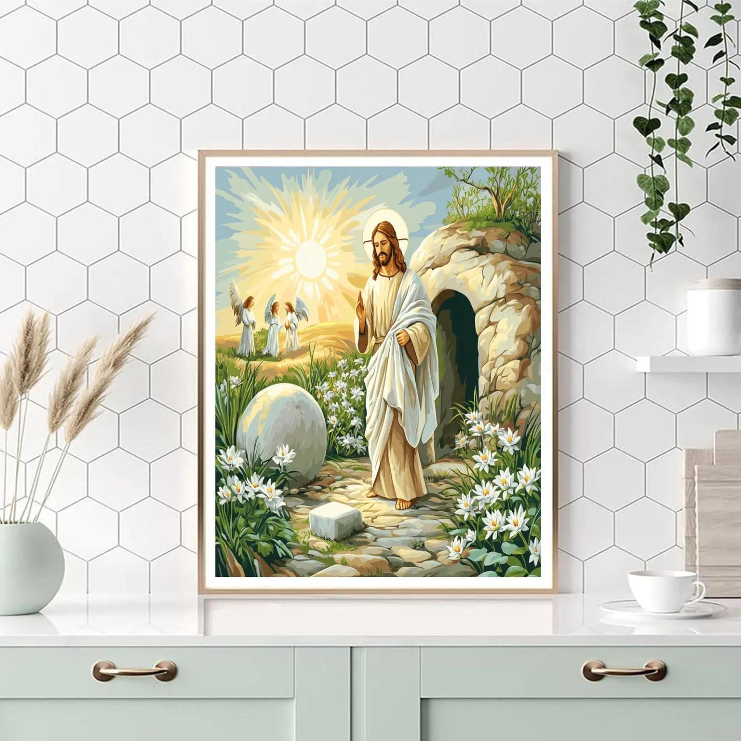 Risen Jesus In Garden Of New Dawn painting number kit