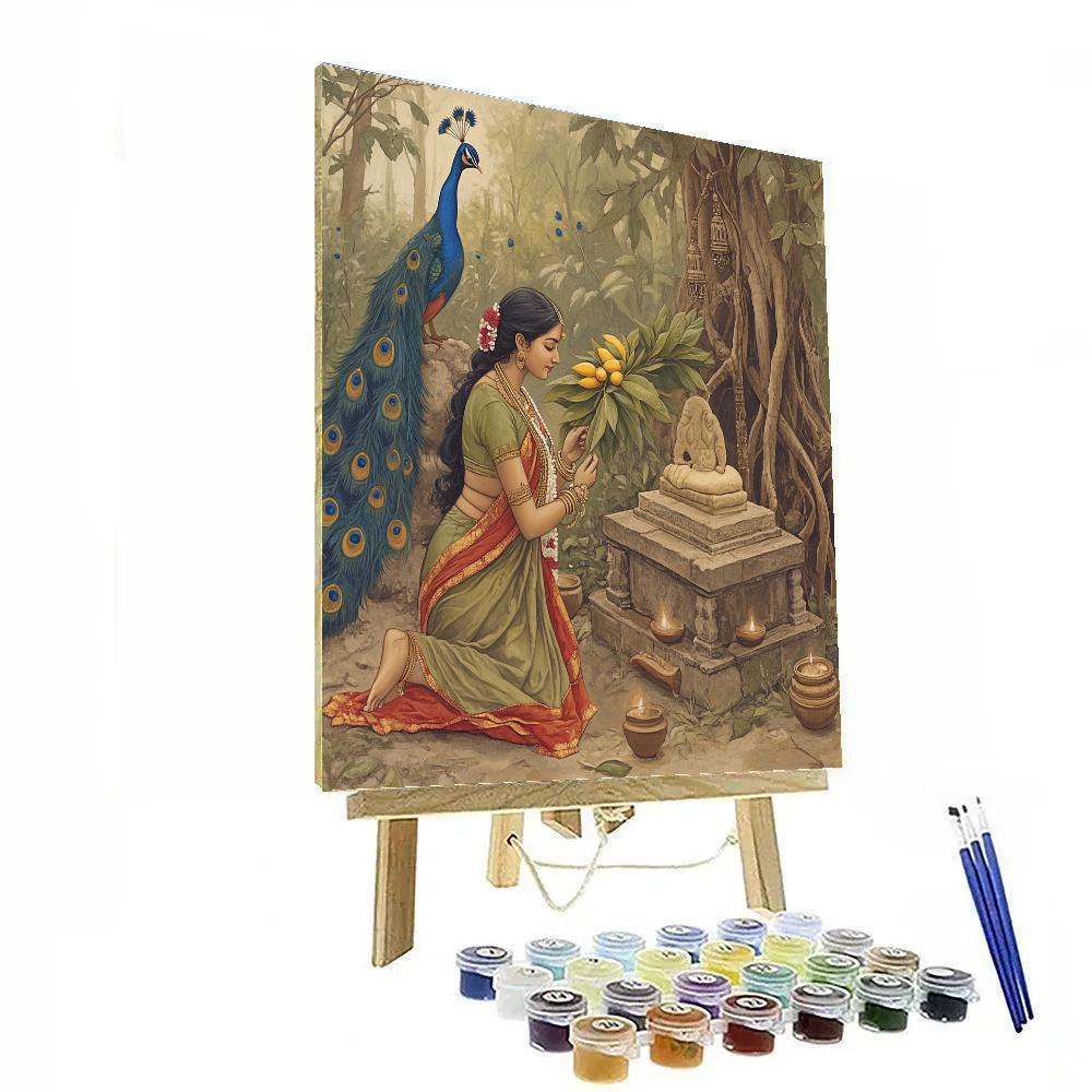 Forest Shrine With Parvati And Sacred Mango Leaves DIY paint by numbers