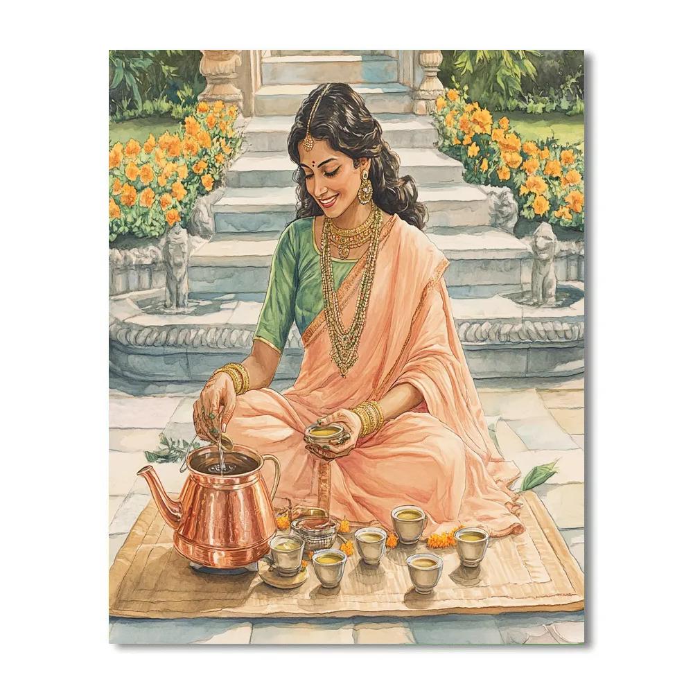 Tea Ceremony Garden Parvati With Copper Kettle paint by color