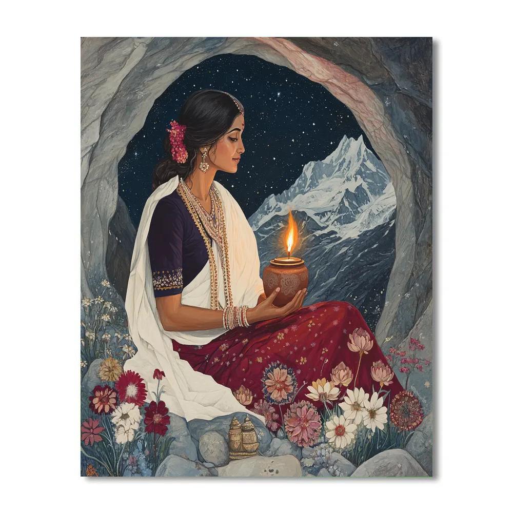 Parvati In The Mountain Cave Lamp Glow Paint by numbers art