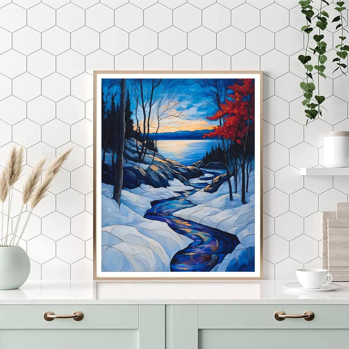 A.Y. Jackson Inspired Aurora Over Canadian Shield Thaw Paint by numbers art