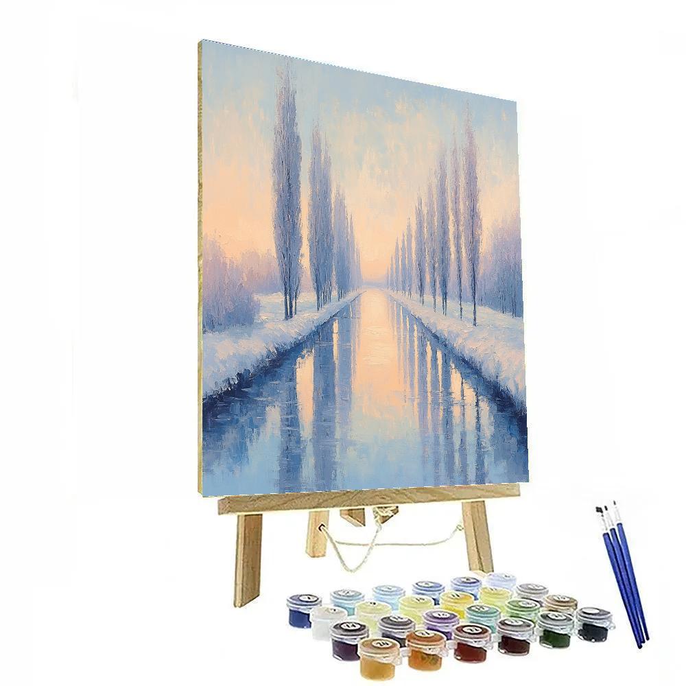 Claude Monet Inspired Frosted Poplar Canal At Blue Hour Paint by numbers art