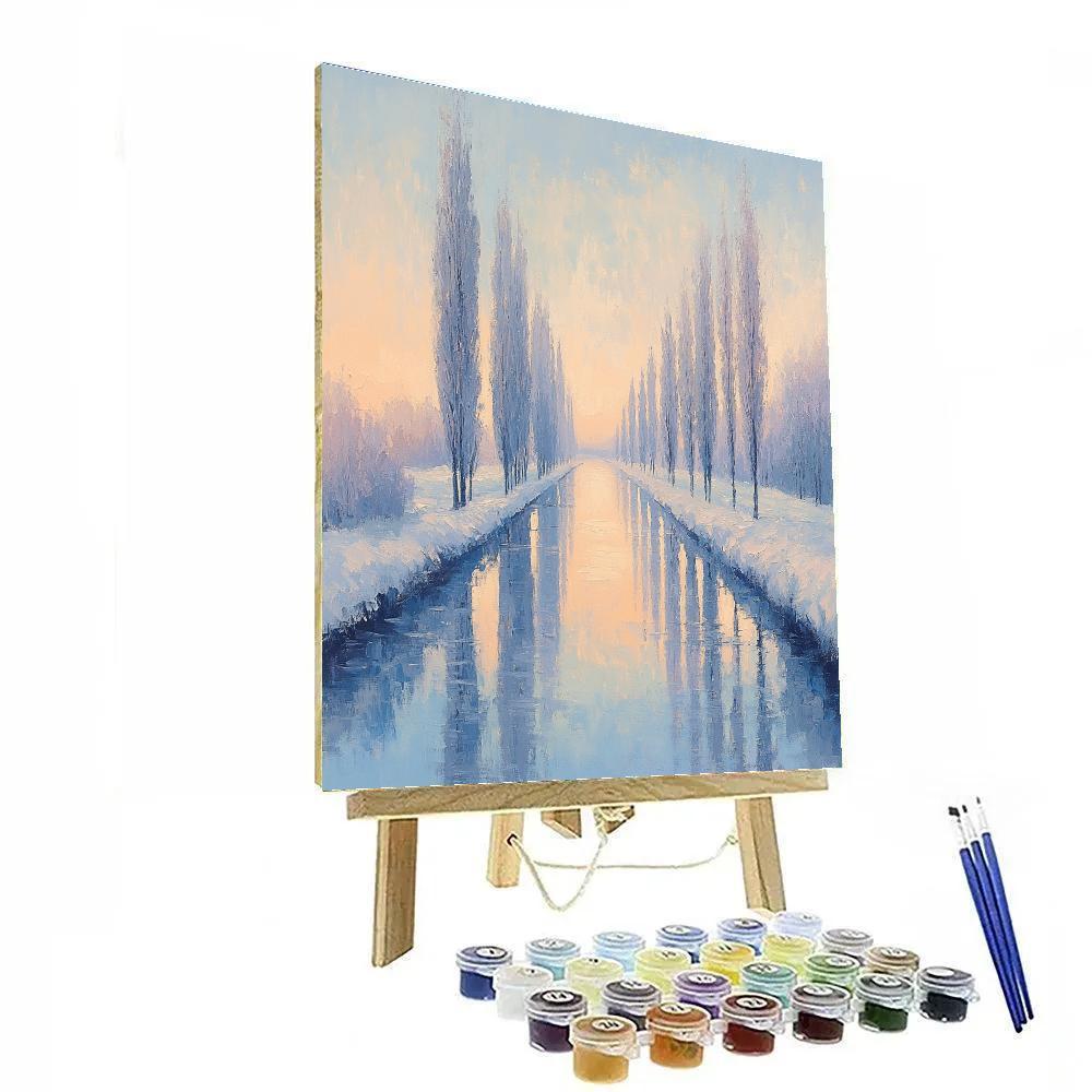 Claude Monet Inspired Frosted Poplar Canal At Blue Hour Paint by numbers art