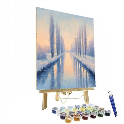 Claude Monet Inspired Frosted Poplar Canal At Blue Hour Paint by numbers art