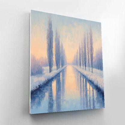 Claude Monet Inspired Frosted Poplar Canal At Blue Hour Paint by numbers art