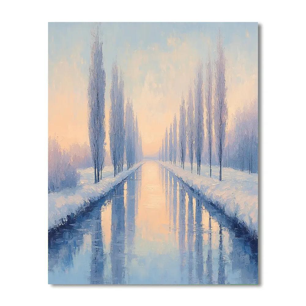 Claude Monet Inspired Frosted Poplar Canal At Blue Hour Paint by numbers art