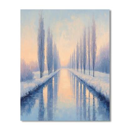 Claude Monet Inspired Frosted Poplar Canal At Blue Hour Paint by numbers art