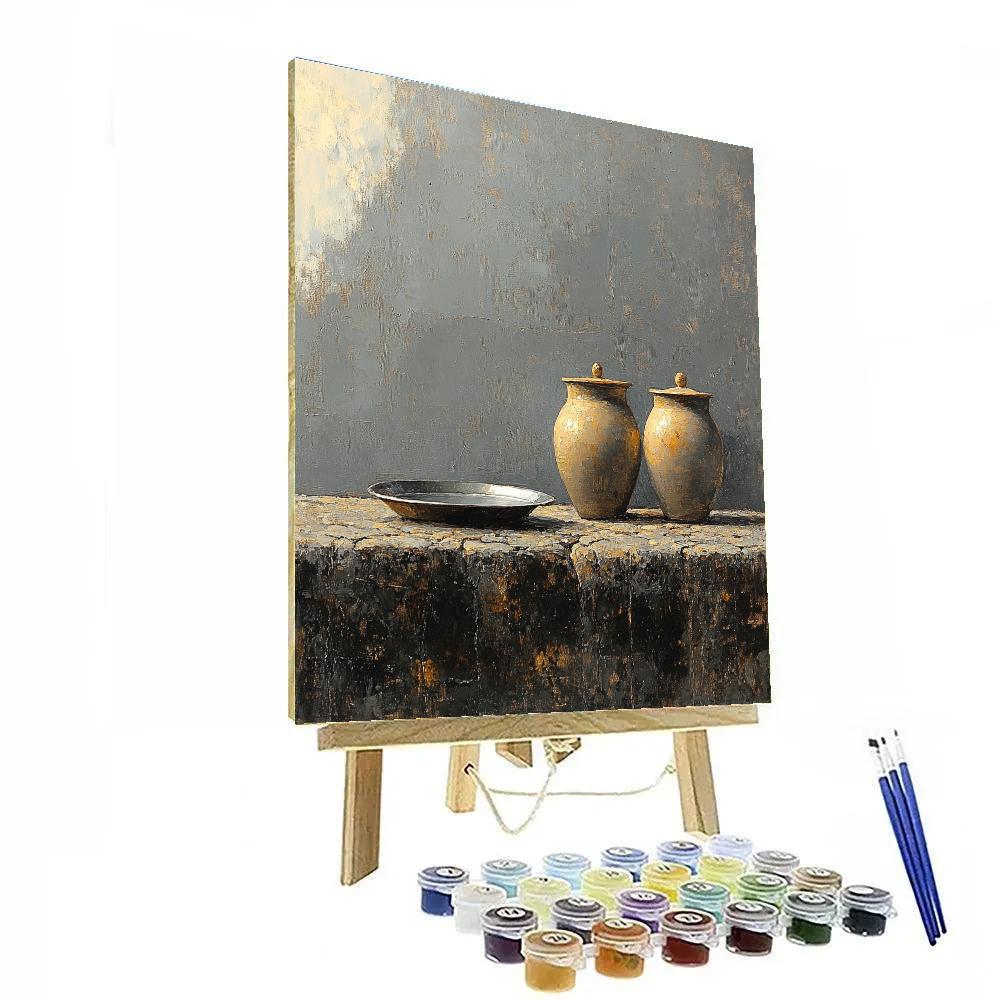 Diego Velázquez Inspired Silvery Bodegon Of Earthenware And Quiet Light paint by color