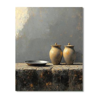 Diego Velázquez Inspired Silvery Bodegon Of Earthenware And Quiet Light paint by color
