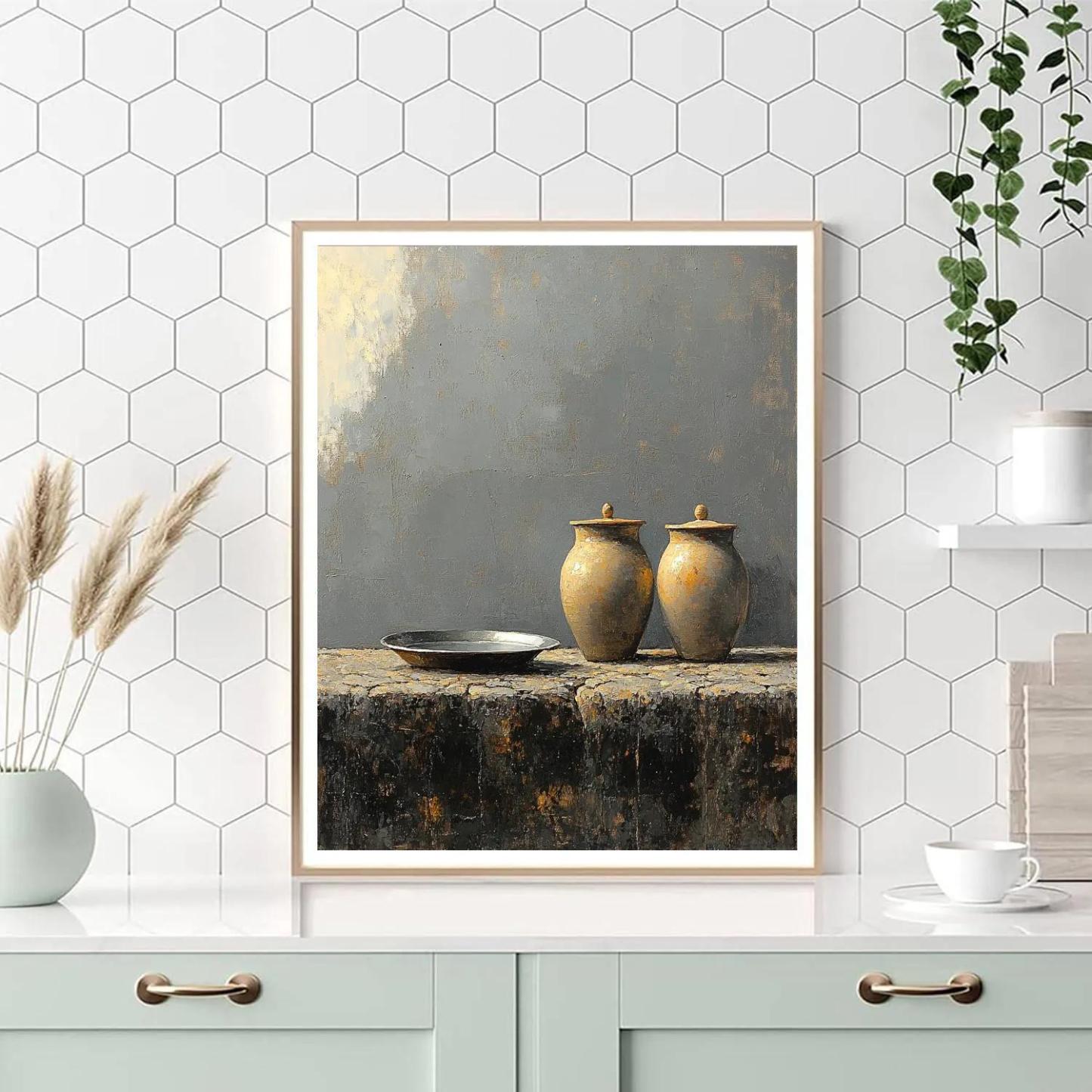 Diego Velázquez Inspired Silvery Bodegon Of Earthenware And Quiet Light paint by color