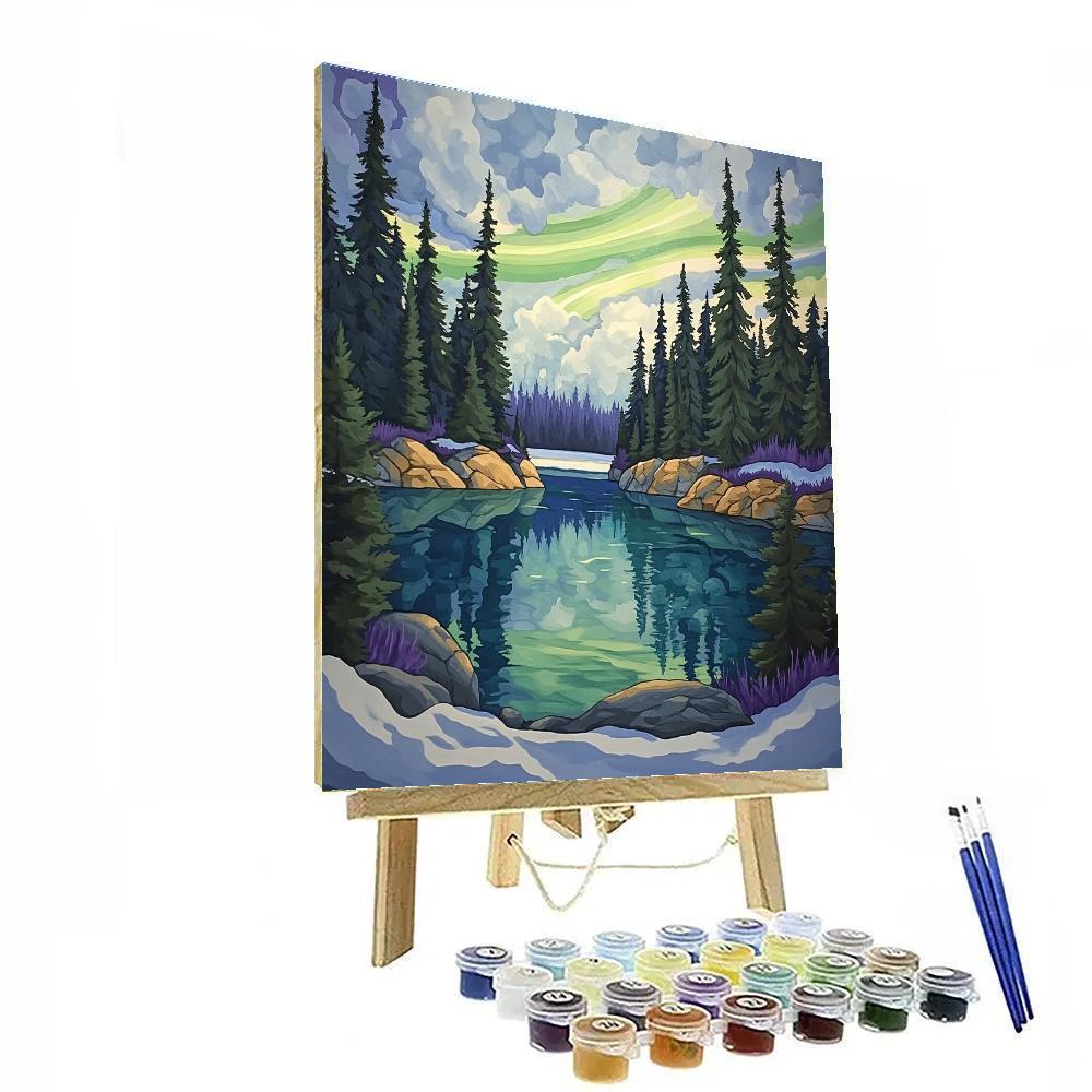 Franklin Carmichael Inspired Boreal Lake Under Aurora Veil Numbered painting kits