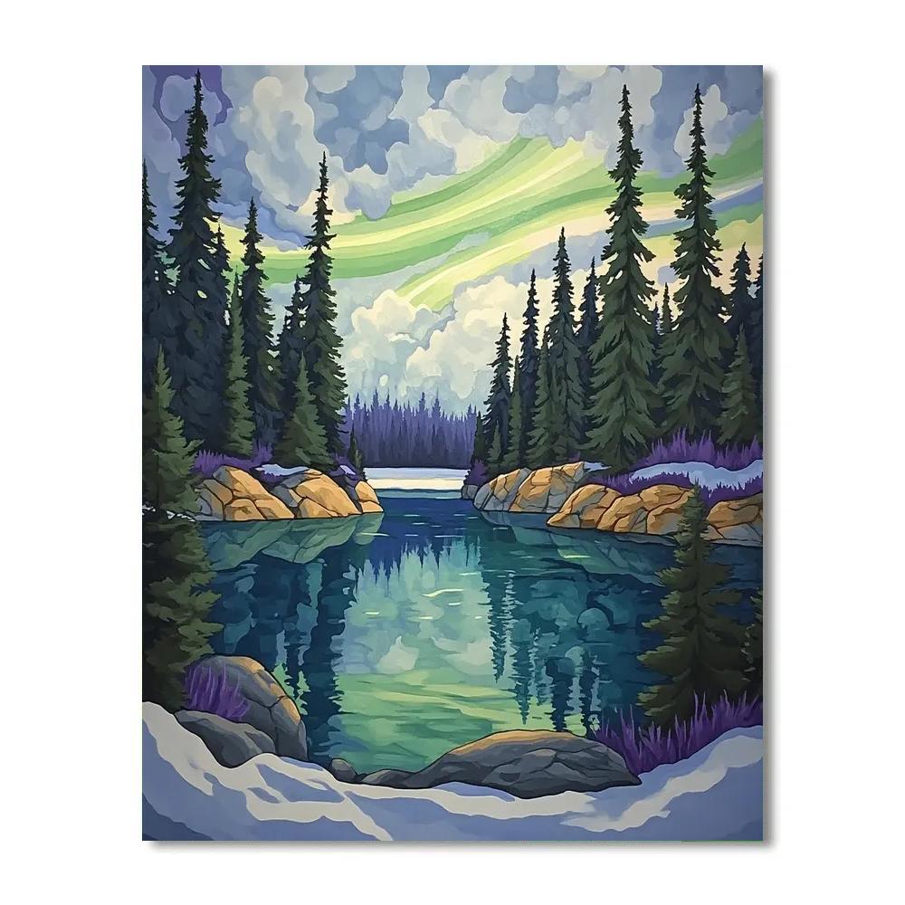 Franklin Carmichael Inspired Boreal Lake Under Aurora Veil Numbered painting kits
