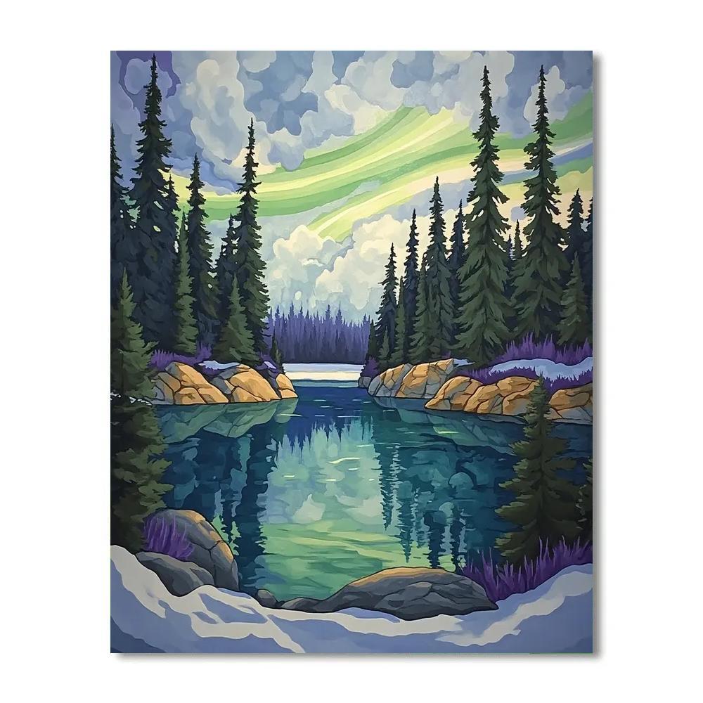 Franklin Carmichael Inspired Boreal Lake Under Aurora Veil Numbered painting kits