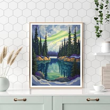 Franklin Carmichael Inspired Boreal Lake Under Aurora Veil Numbered painting kits