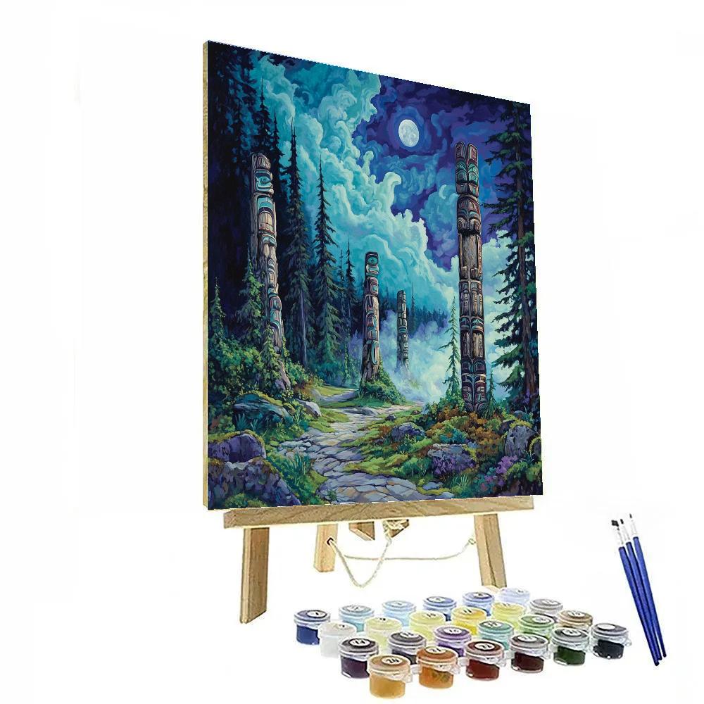 Emily Carr Inspired Totem Grove In Mist And Moonlight Tide paint by numbers