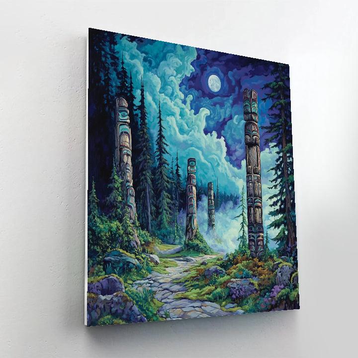 Emily Carr Inspired Totem Grove In Mist And Moonlight Tide paint by numbers