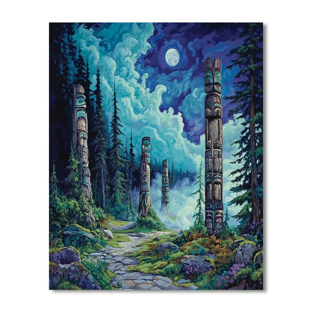 Emily Carr Inspired Totem Grove In Mist And Moonlight Tide paint by numbers