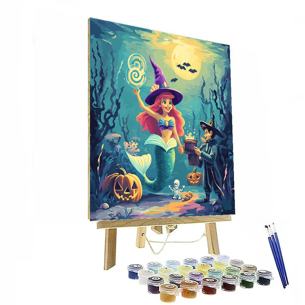 Ariel Witchy Lagoon Spellcasting Under The Floating Pumpkin Moon paint by number