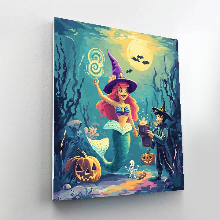 Ariel Witchy Lagoon Spellcasting Under The Floating Pumpkin Moon paint by number