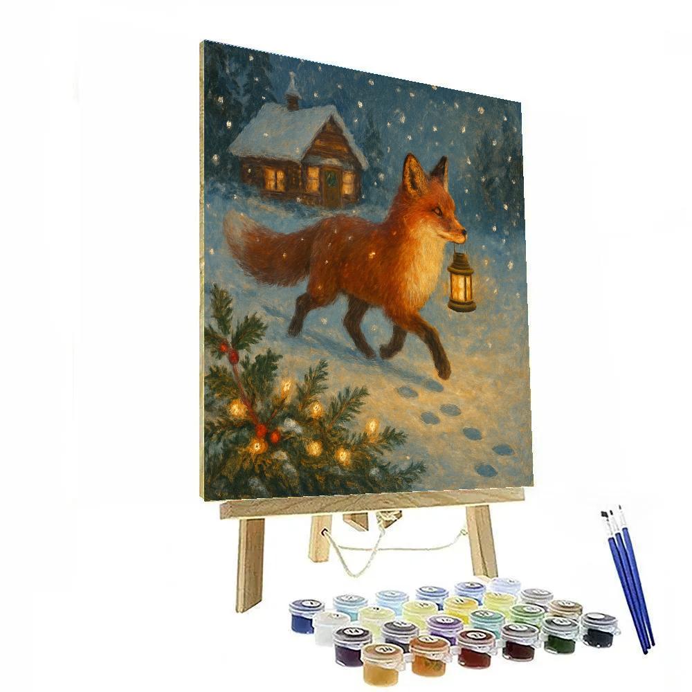 Lantern Fox On Evergreen Hill painting number kit