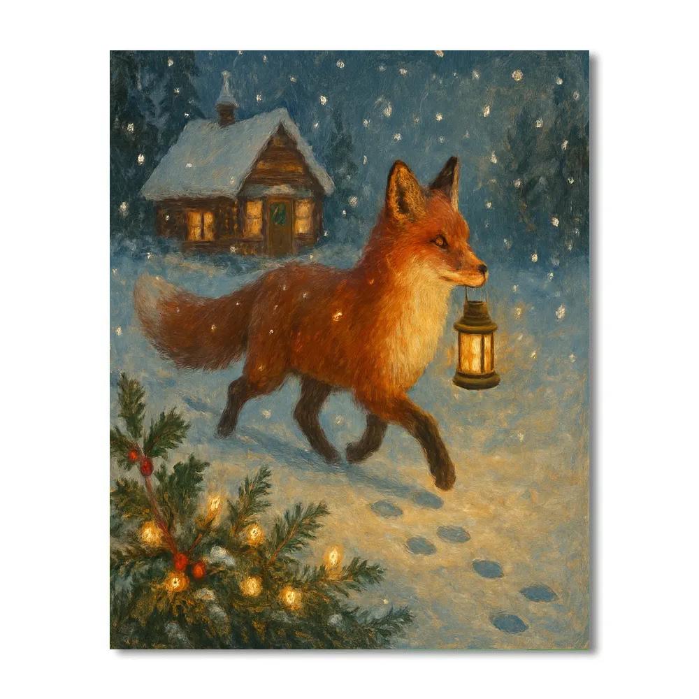 Lantern Fox On Evergreen Hill painting number kit