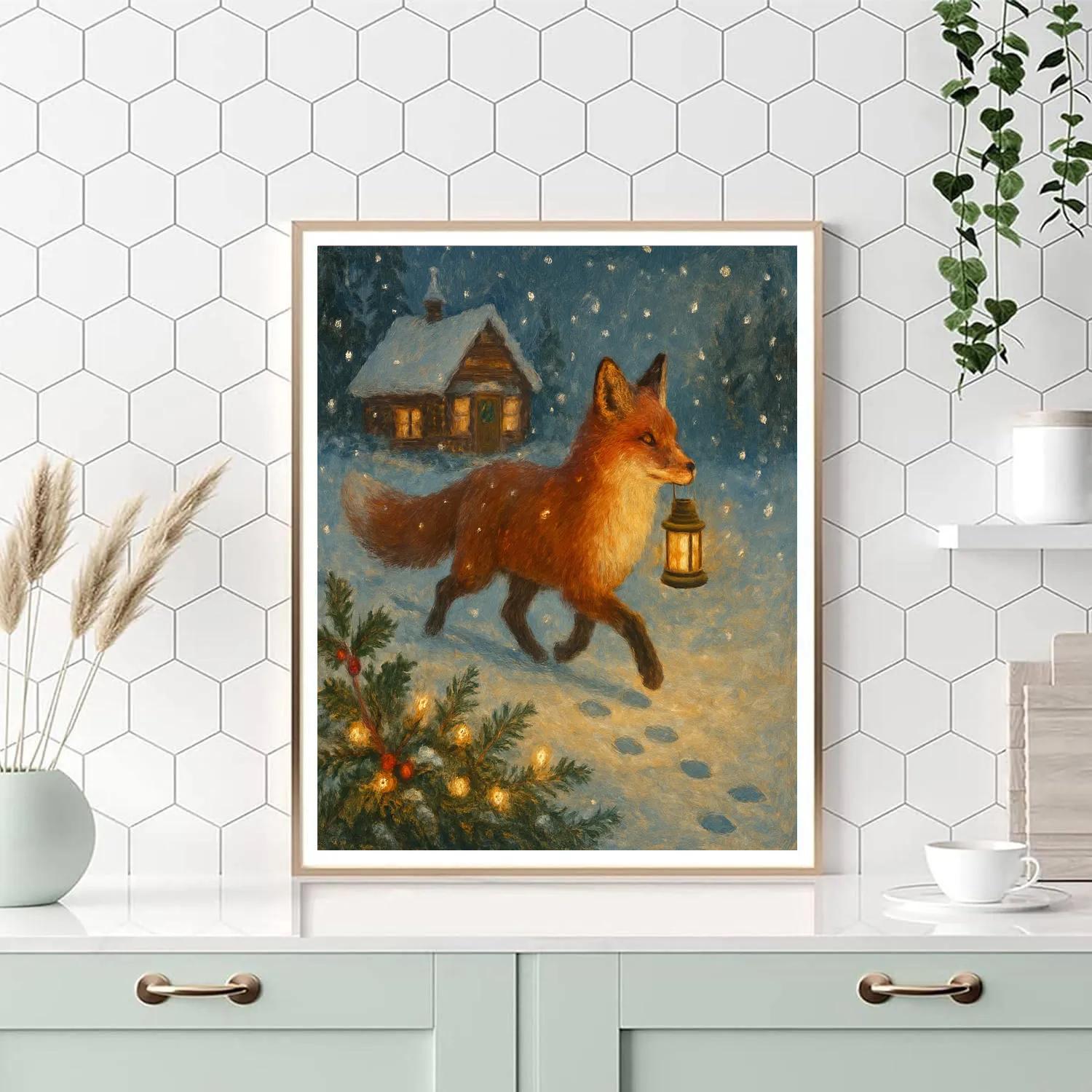Lantern Fox On Evergreen Hill painting number kit