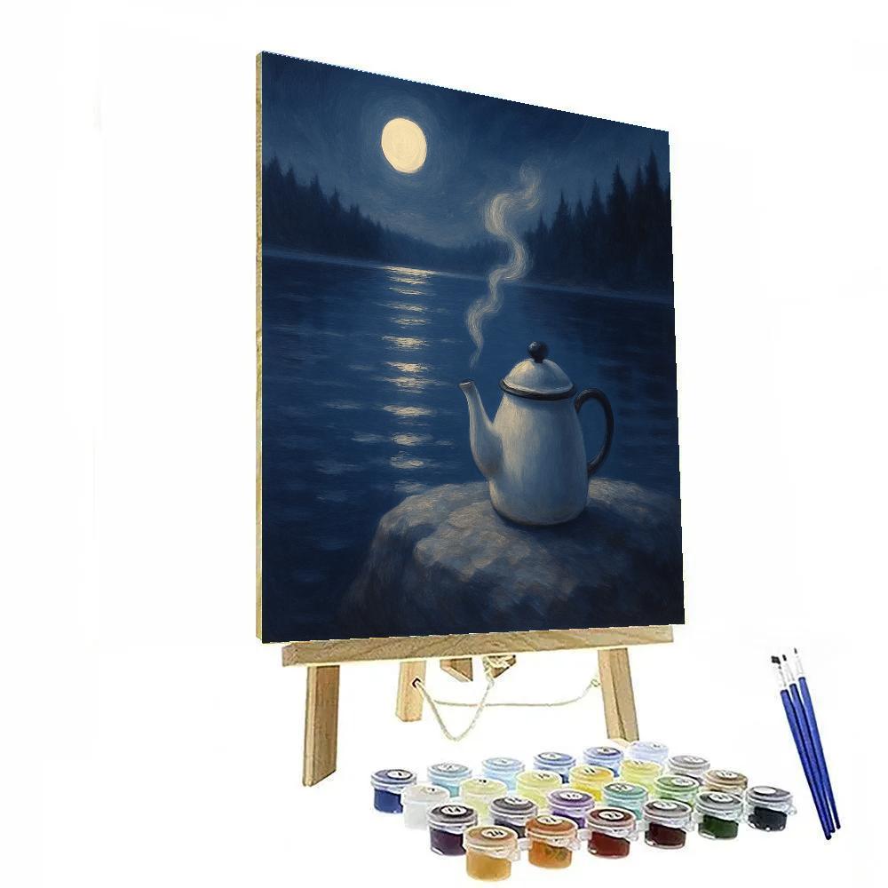 Moonlit Kettle Steam Lake Paint by numbers art