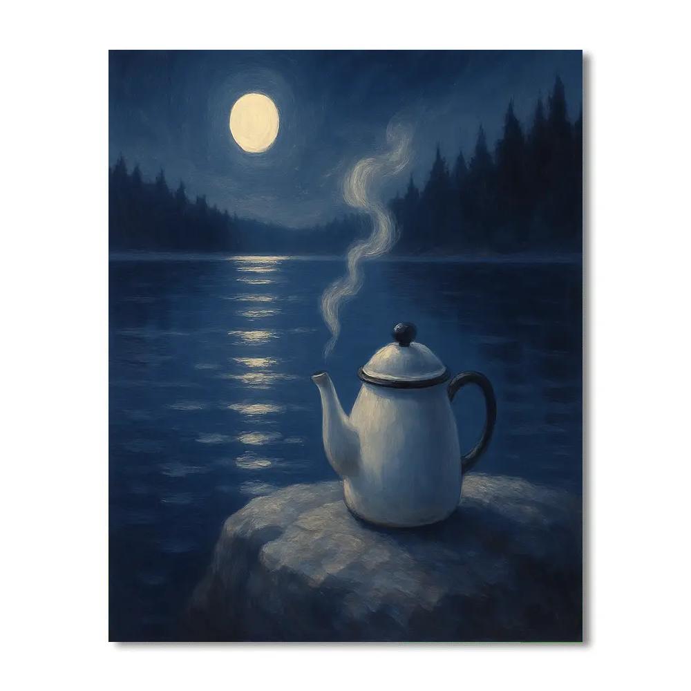 Moonlit Kettle Steam Lake Paint by numbers art