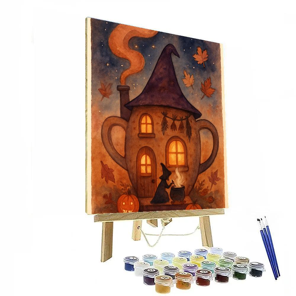 The Teacup Witch Cottage Glow paint by numbers