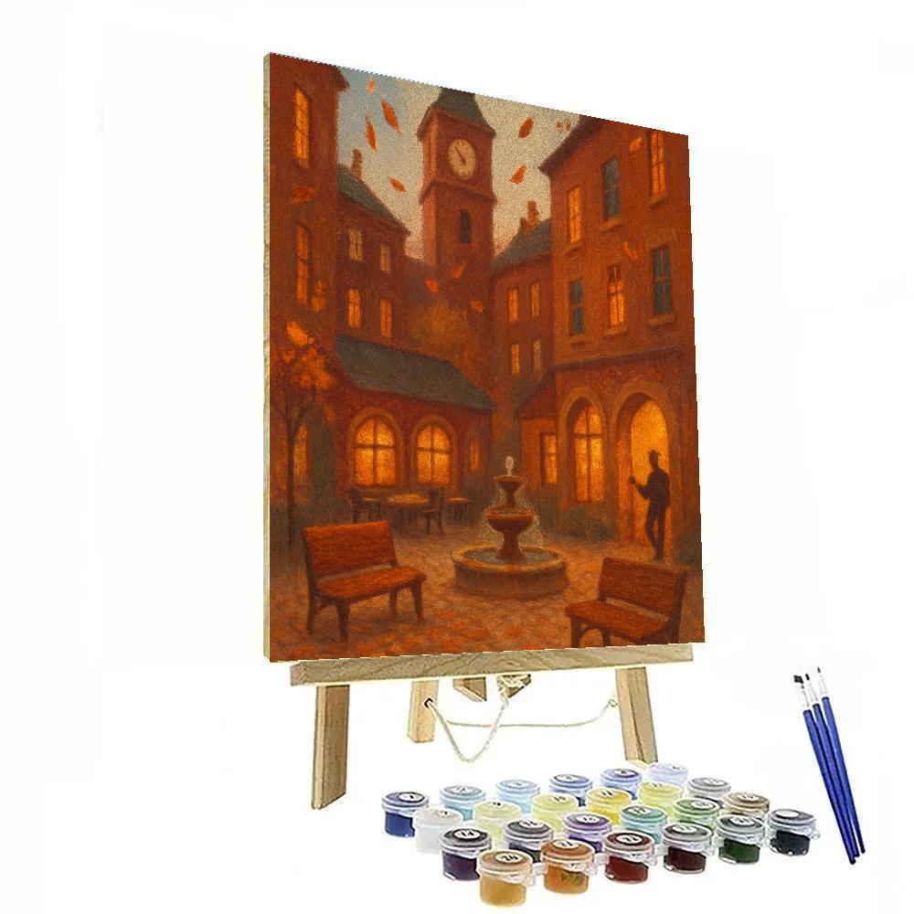 Autumn Courtyard With Clock Tower Glow Number painting