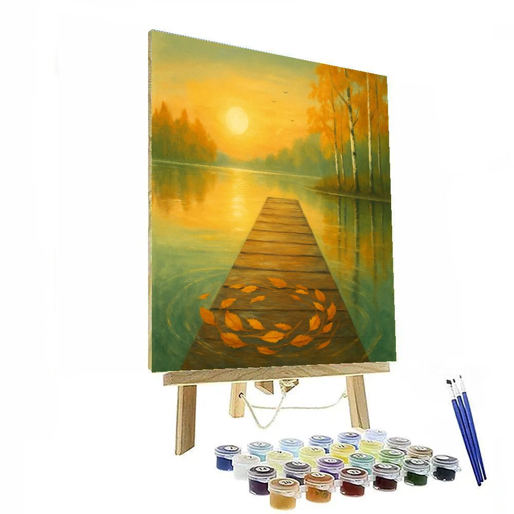 Sunrise Dock With Drifting Leaves paint by number