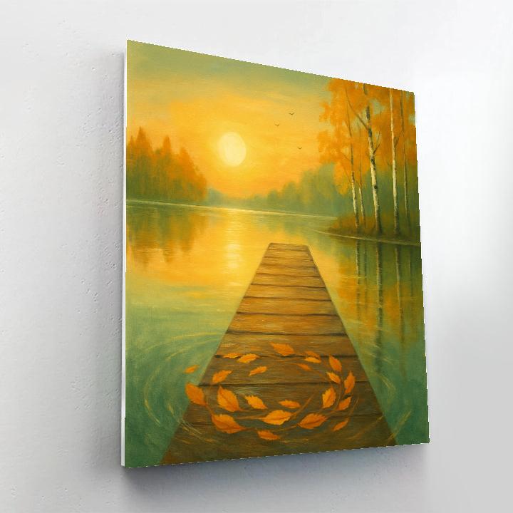 Sunrise Dock With Drifting Leaves paint by number
