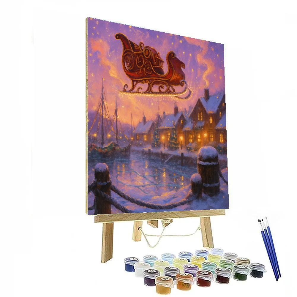 Clockwork Sleigh Over Silent Harbor Numbered painting kits