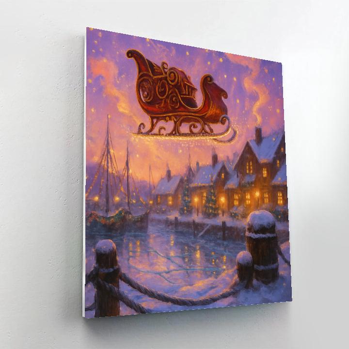 Clockwork Sleigh Over Silent Harbor Numbered painting kits