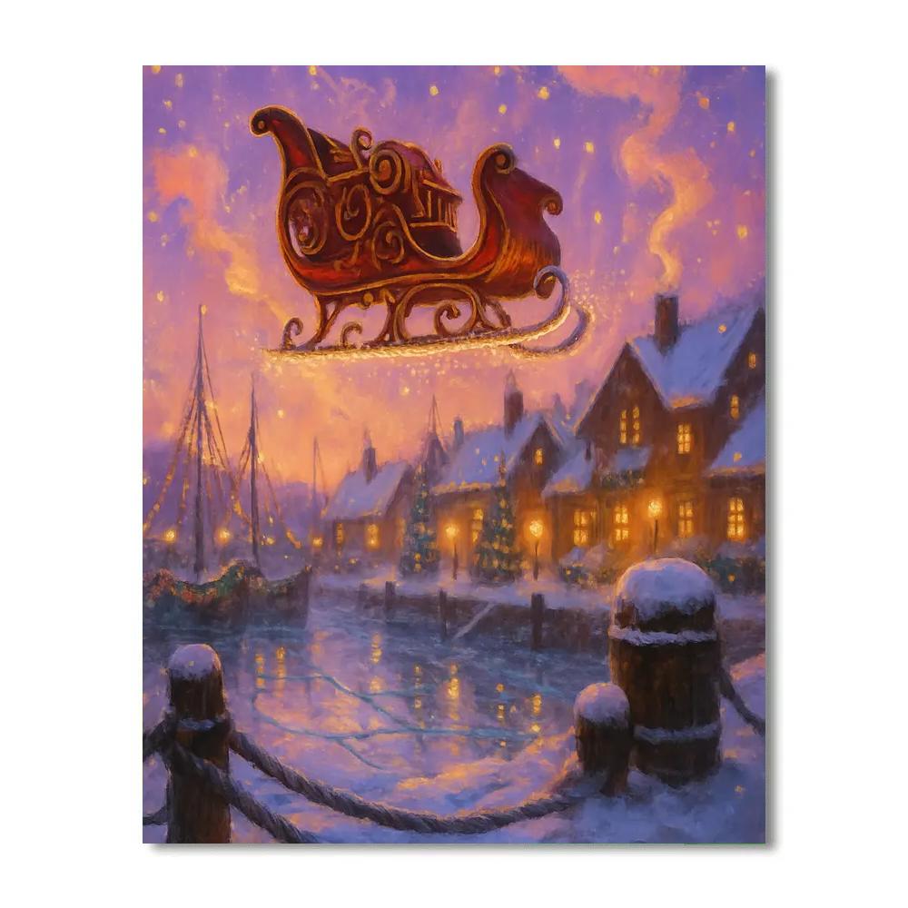 Clockwork Sleigh Over Silent Harbor Numbered painting kits