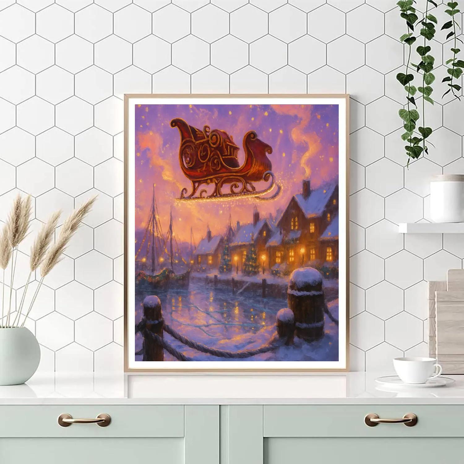 Clockwork Sleigh Over Silent Harbor Numbered painting kits