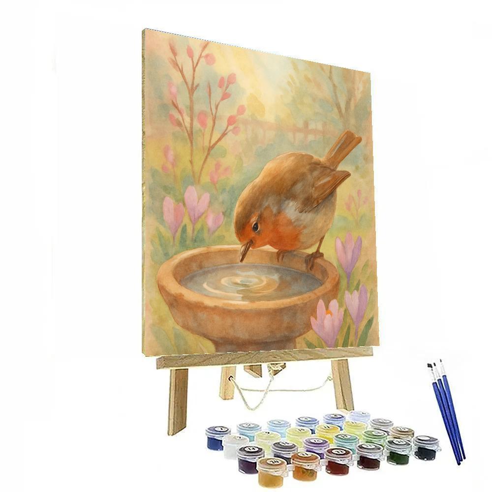 Robin Tea Garden In Early Spring DIY paint by numbers