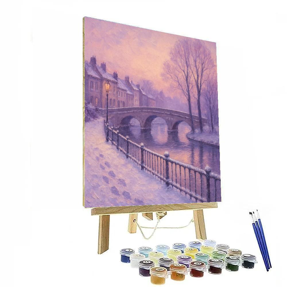 Snowy Riverside Bridge At Quiet Dawn Paint by numbers art